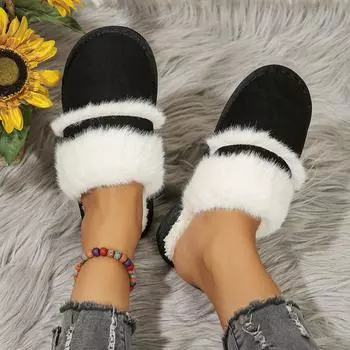 Comwarm пушистые зимние тапочки для женщин Furry Fuzzy Домашняя обувь Домашние плюшевые тапочки из искусственного меха Домашние теплые удобные бесшумные туфли на плоской подошве 38-39 чёрный