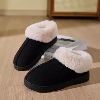 Comwarm Теплые мужские хлопковые тапочки с воротником из искусственного меха Домашние нескользящие мужские пушистые тапочки Зимние плюшевые мужские тапочки Пушистые домашние тапочки 36-37 коричневый