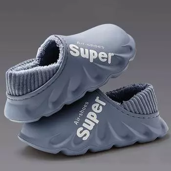 Comwarm Winter Fluffy Men Shoes Fashion Plush Sport Slippers Men 2024 New Soft Non-slip Outdoor Waterproof Sneaker Cotton Shoes 36-37 синий