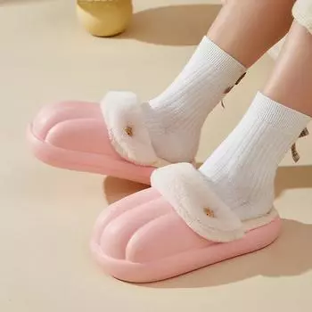 Теплые зимние меховые тапочки для женщин, теплые, толстые, плюшевые, пушистые, водонепроницаемые, нескользящие, для дома, пары, хлопковая обувь 36-37(22.5-23cm) розовый