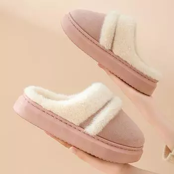 Comwarm Winter Plush Slippers For Women Indoor Antiskid Warm Cotton Slippers Fur Fluffy Flat Home Slides Lady Casual Furry Shoes 36-37