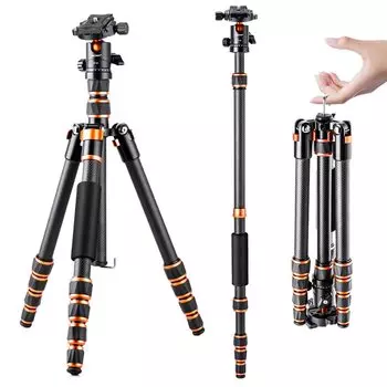 Concept Tripod Carbon Ultra Light Compact 5 Tiers Total Height 153cm Adjustable Monopod Free Head Nut Lock Travel Tripod SLR Camera B210 Direct K&F