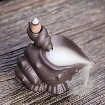 Conch-shaped Purple Clay Incense Burner, Creative Backflow Incense Burner Craft for Christmas Party Decorations, Home Decoration