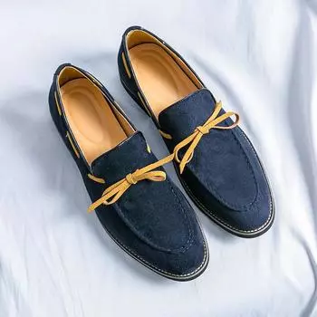 Concise Butterfly Knot Business Frosted Leather Loafers Breathable Summer Pea Shoes Soft Light Driving Shoes Fashion Social Shoe 38 синий