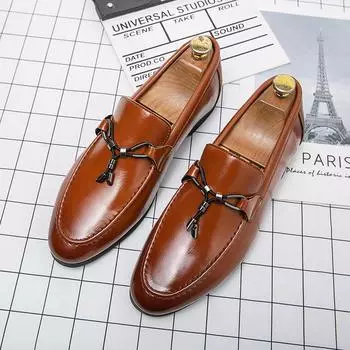 Concise Tassel Business Leather Shoes Light Soft Evening Dress Slip-On Male Breathable Shoes Gentleman Luxury Shoe Size 38-48 38 чёрный