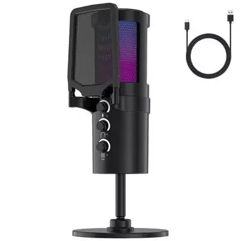 Condenser Microphone, PC Microphone, Gaming Microphone, USB Microphone, 192kHz24-bit Ultra High Sound Pickup, Internal Recording, Two-Level Noise