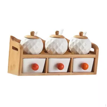 Condiment Spice Jars Seasoning Box, Organizer, Ceramic and Drawers for Coffee,