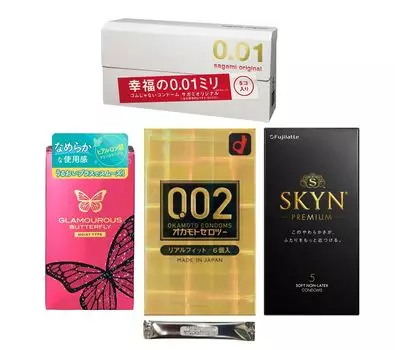Презерватив Okamoto Zero Two Real Fit SKYN PREMIUM Sagami Original Glamorous Butterfly Moist 500 Набор из 4 презервативов со стик-лосьоном Контрацептивный презерватив