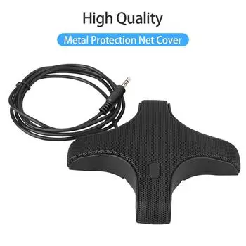 Конференц-микрофон 360 градусов всенаправленный конденсаторный ПК-микрофон Plug & Play 3,5 мм для видеоконференций чёрный