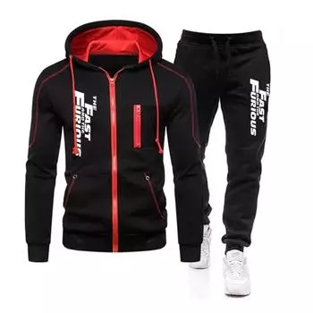 Conjunto De Treino Com Capuz E Calas Velozes E Furiosos Masculino, Corrida Masculina, Roupas Esportivas, Casual, Outono, Inverno, 2 Peas S чёрный