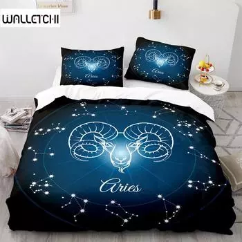 Constellation Duvet Cover Set Aries Galaxy Theme 2/3pcs Twin Bedding Set King Size Polyester Quilt Cover for Constellation Lover EU single(135x200cm)