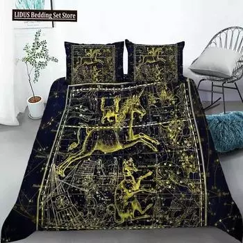 Constellation Duvet Cover Yellow Constellation King Size Bedding Set For Astronomy Enthusiast Soft Twin Polyester Quilt Cover 70x133cm 2pcs
