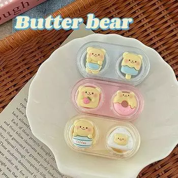 Contact Lens Case Cartoon Butter Bear Beauty Pupil Storage Box Portable Lens Container With Wearing Stick Tweezer розовый