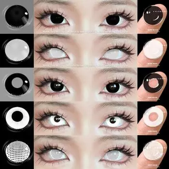 Contact Lenses Cosplay Halloween Lens 1Pair Cosmetic Multicolored Lenses Colored Contacts for Eyes Black White Lenses