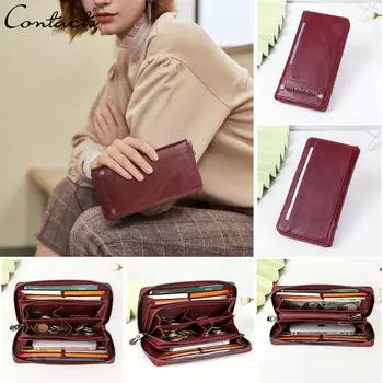 Contact s 2021, женские кошельки, визитница из натуральной кожи, женский кошелек, сумка на молнии, модный клатч, RFID Carteras красный
