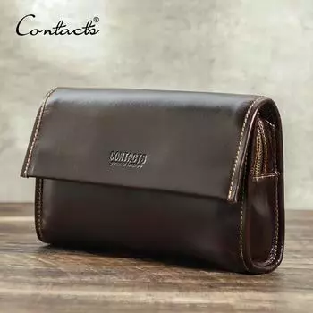 CONTACT S 2023 Мужские клатчи из натуральной кожи Длинные кошельки в стиле ретро Дизайн с паролем Карман для телефона Держатели для карт Зажимы для денег Мужские сумки кофейный