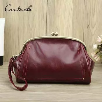 CONTACT S 2024 сумки-клатчи из натуральной кожи с замком Kiss Lock, дизайн с металлическим каркасом, женские модные сумки с карманом для телефона, женские сумки, сумки красный