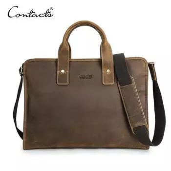 CONTACT S Деловые сумки из натуральной кожи для мужчин, высококачественный портфель, сумки через плечо, сумки-тоут, сумки для ноутбуков 14 дюймов кофейный