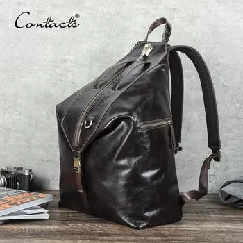 CONTACT S из натуральной кожи, мужские рюкзаки, сумки с паролем, дизайн, школьные сумки, мужские дорожные рюкзаки для ноутбука 13,3 дюйма кофейный