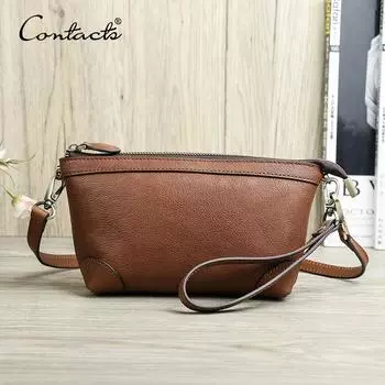 CONTACT S Маленькие сумки на ремне из натуральной кожи для женщин Роскошные дизайнерские сумки на слинге Женские сумки Клатчи Карманные кошельки для телефона коричневый