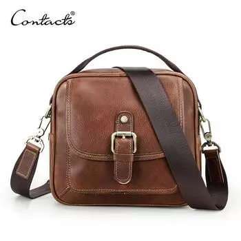 CONTACT S Мужская маленькая сумка-мессенджер из натуральной кожи, мужские винтажные сумки на плечо, коричневая сумка, роскошные дорожные сумки через плечо с клапаном коричневый