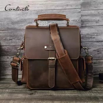CONTACT S Мужская сумка через плечо из натуральной кожи, винтажная сумка через плечо с металлической пряжкой для iPad 10,5 дюймов