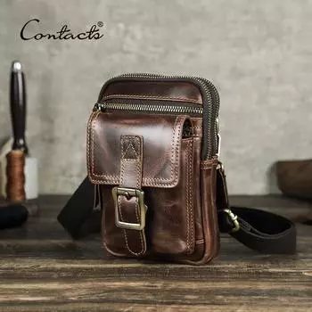CONTACT S мужская винтажная сумка кросс-боди из натуральной кожи кофейный