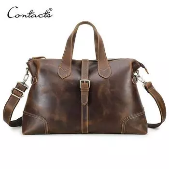 CONTACT S Мужские сумки-тоут из натуральной кожи Сумки для багажа большой вместимости Сумки на плечо Винтажные мужские дорожные сумки Сумки для ноутбука 13,3 дюйма