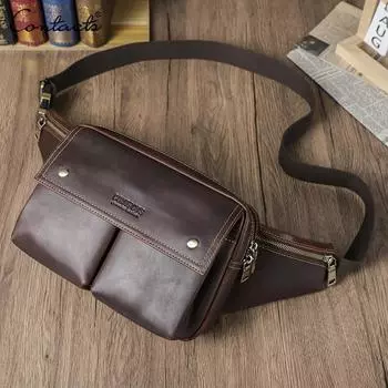 CONTACT S Натуральная кожа Сумки через плечо для мужчин Повседневная дорожная сумка-слинг Сумка на плечо Мужская поясная сумка в стиле ретро Нагрудная сумка для мобильного телефона для мужчин красный/кофейный