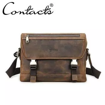 CONTACT S новая мужская сумка через плечо из натуральной кожи в деловом стиле, мужская сумка-мессенджер для iPad 12,9 дюйма кофейный