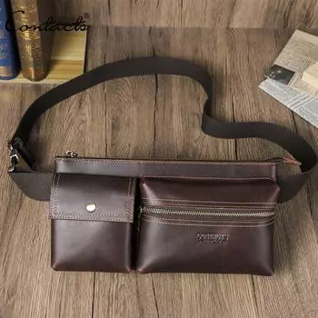 CONTACT S новейшая модная сумка через плечо из натуральной кожи для мужчин, сумка через плечо для путешествий, сумка на пояс из коровьей кожи в стиле ретро, сумка на пояс с несколькими молниями кофейный