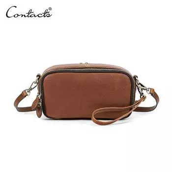 CONTACT S Сумки на плечо из натуральной кожи для женщин Роскошные дизайнерские женские сумки на ремне Сумки Карманы для телефонов Держатели для карт Кошельки коричневый