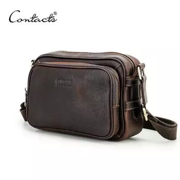CONTACT S Сумки на плечо из натуральной кожи для мужчин Высококачественные кожаные мужские сумки Сумки через плечо Дорожные сумки для iPad Mini 8,3 дюйма кофейный