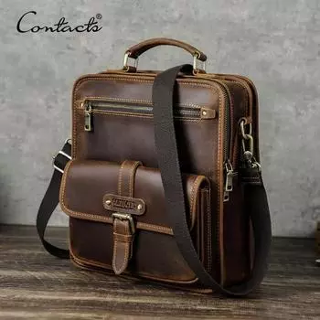 CONTACT S сумки на ремне из натуральной кожи для мужчин, высококачественные деловые сумки-мессенджеры, прочные мужские сумки через плечо для 8,3-дюймового коврика