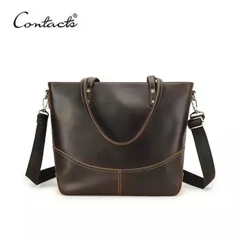 CONTACT S Сумки-тоут из натуральной кожи для женщин и мужчин Портфель через плечо Сумки для ноутбуков Женские офисные женские сумки Сумки для ноутбука 14,2 Style 1 кофейный