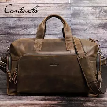 CONTACT S Винтажная сумка для багажа Crazy Horse кожаные сумки через плечо для мужчин дорожная сумка-тоут для ноутбука 14 дюймов большой вместимости кофейный