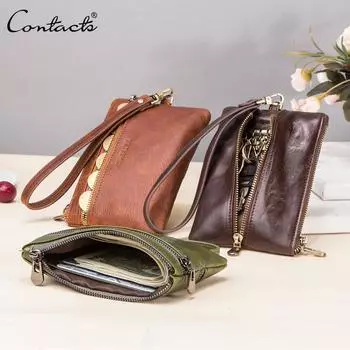 CONTACT S женский компактный бумажник-клатч в стиле ретро из натуральной кожи коричневый