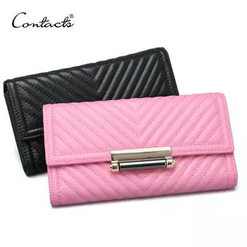 CONTACT S женский удлинённый бумажник из натуральной кожи с отделениями для монет и мобильного телефона розовый