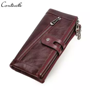 CONTACT S женский удлинённый бумажник из натуральной кожи с отделениями для пластиковых карт, монет и мобильного телефона красный