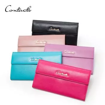 CONTACT S женский удлинённый бумажник из натуральной кожи с удобным отделением для монет чёрный