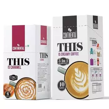 Continental This Creamy + Caramel 3 в 1 Premix Растворимый кофе 180 г + 312 грамм, порошок, пакетики