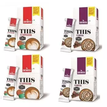 Continental This Капучино + Мокко ароматизированный 3 в 1 готовый растворимый кофе в порошке (132G * 4 коробки) (Пакет из 4), 132 грамма