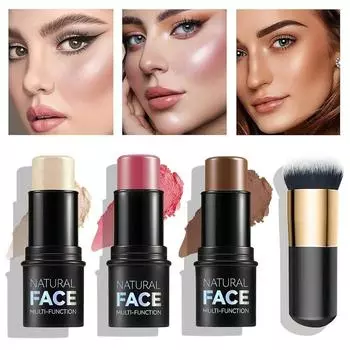 Contour Stick Highlighter Stick Blush Stick 3-Piece Cream Contour Kit Non-greasy Waterproof Long-lasting Effect Highlighter, 01-05-06, 1 Piece