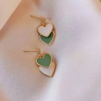 Contracted Heart Dating Drop Earrings Elegance Exquisite Asymmetrical Earring Party White Green Heart 2.8*1.2cm