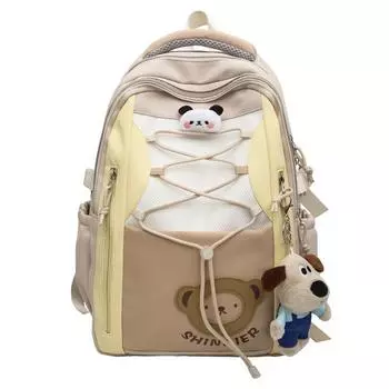 Contrast Color Backpack Junior High School Student Schoolbag Lightweight Large Capacity Backpack хаки