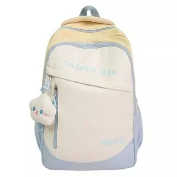 Contrast Color Backpack Junior High School Students Large Capacity Schoolbag Women s Ridge Protection Backpack синий/жёлтый