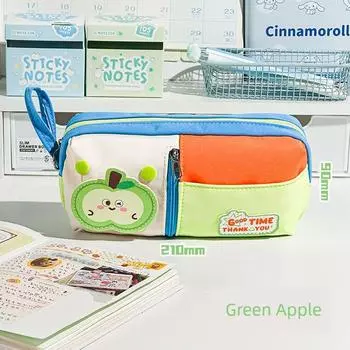 Contrast Color Fruit Pencil Case 2025 New Arrival Good-looking Girls Students Specialized Ins Style Large Capacity Stationery Bag Pencil Case Green Apple
