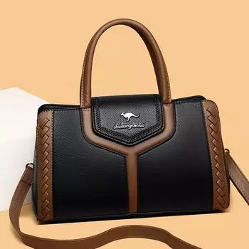 Contrast Color Handbag Stitching Tote Bag Woven Bag Large Capacity Bag Messenger Bag for Women чёрный