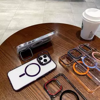 Contrast Color Magnetic Phone Case with Metal Mirror Bracket for iPhone 15 Pro Max iPhone13