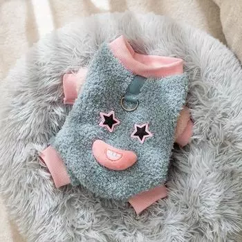 Contrast color sausage mouth pet four-legged fleece coat autumn and winter warm cat Shu cotton lint dog small dog cat clothes M (recommended weight 5-4 kg)